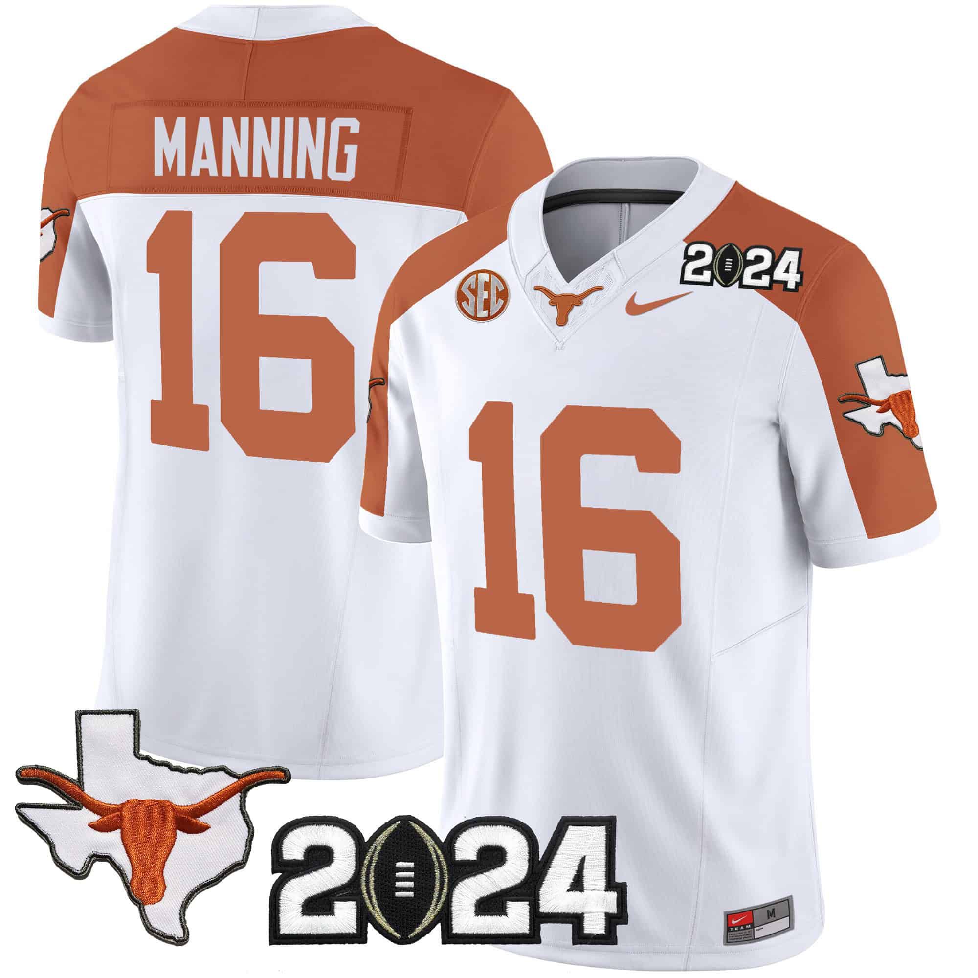 Men Texas Longhorns #16 Manning White 2024 Nike Vapor Limited NCAA Jersey style 1